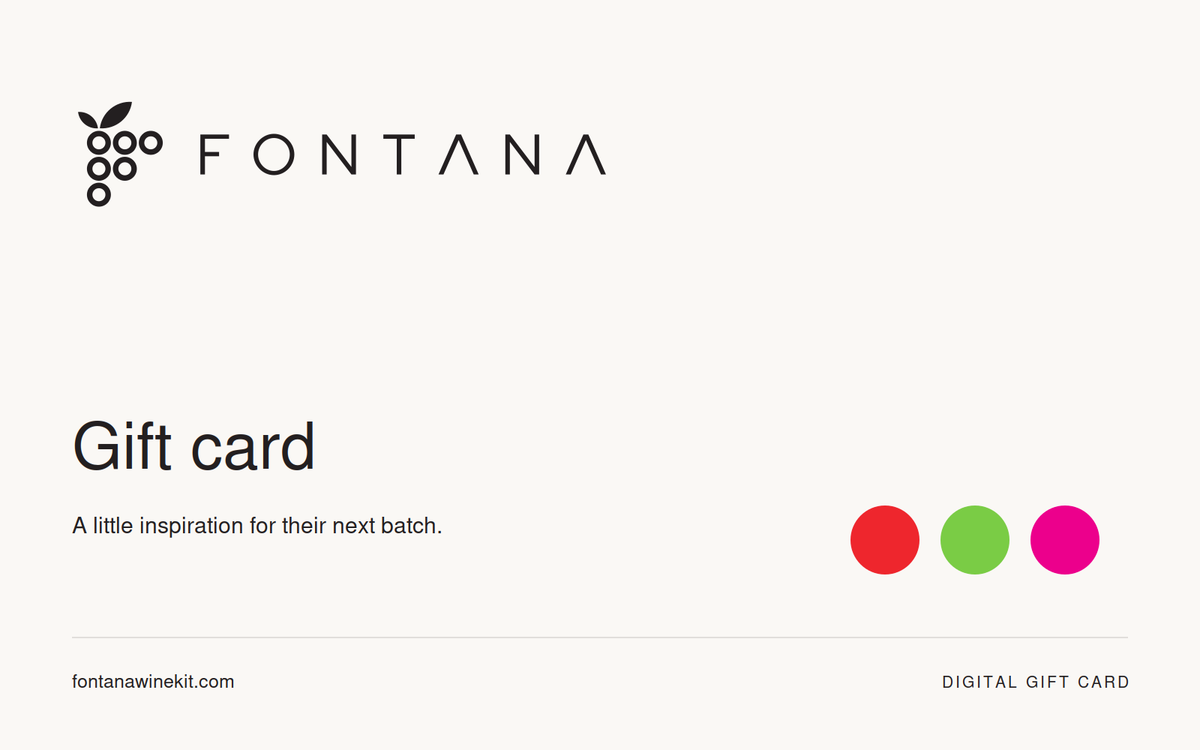 Fontana digital gift card using the original modern Fontana grape logo and website colours